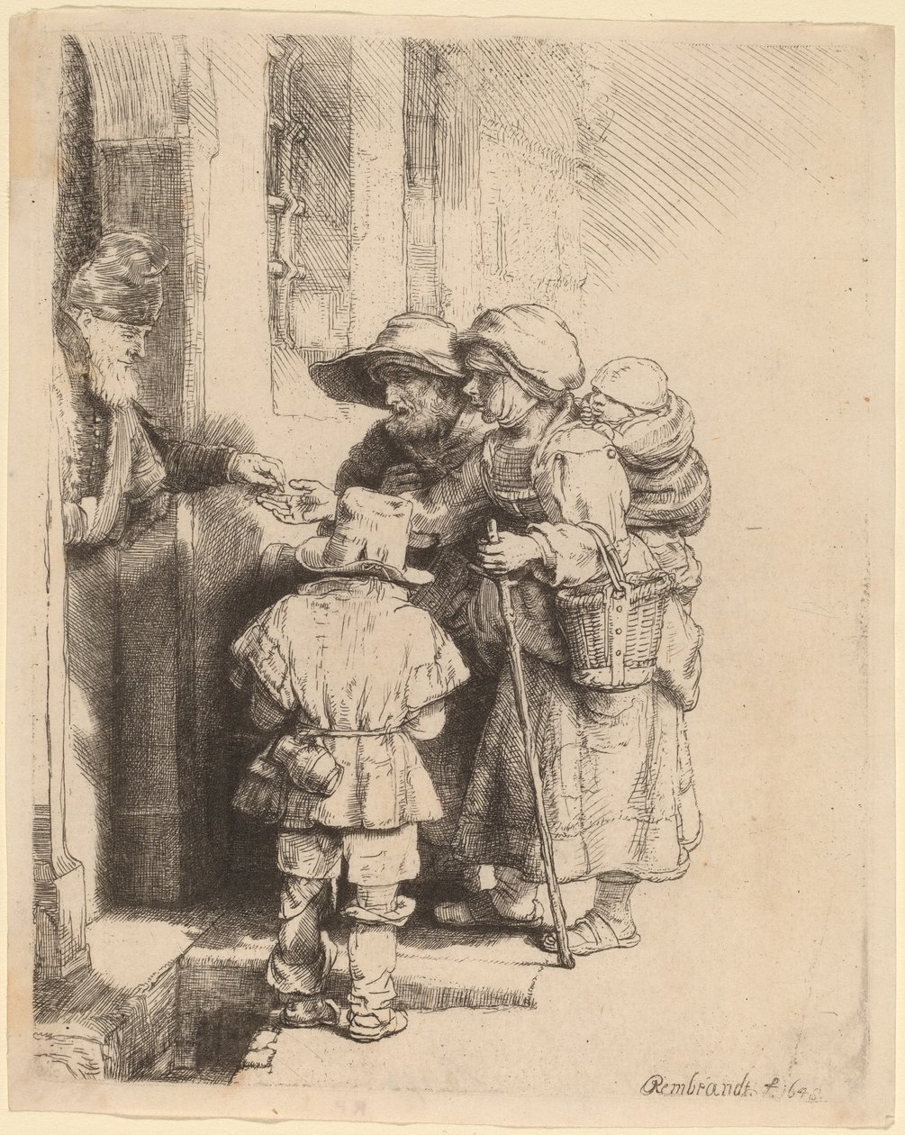 Evin Kapısında Sadaka Alan Dilenciler by Rembrandt van Rijn