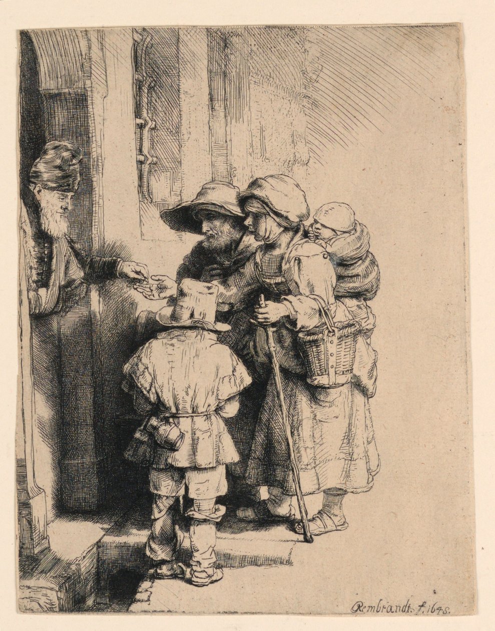 Evin Kapısında Sadaka Alan Dilenciler by Rembrandt van Rijn