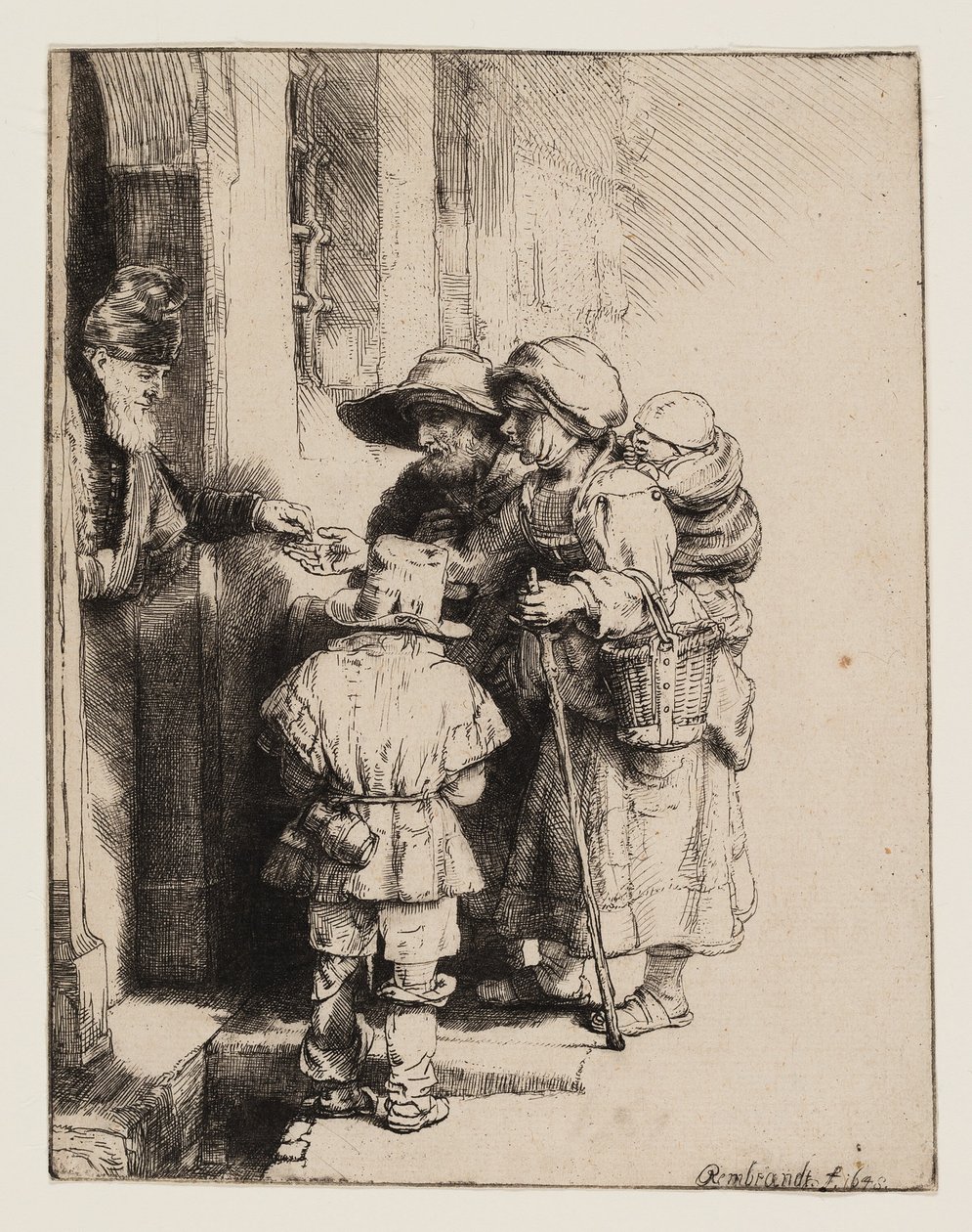Evin Kapısında Sadaka Alan Dilenciler by Rembrandt van Rijn