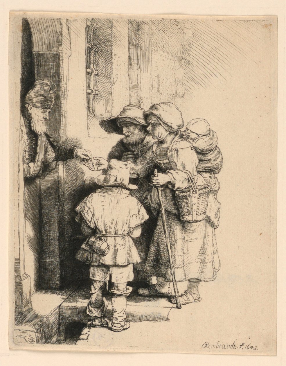 Evin Kapısında Sadaka Alan Dilenciler by Rembrandt van Rijn