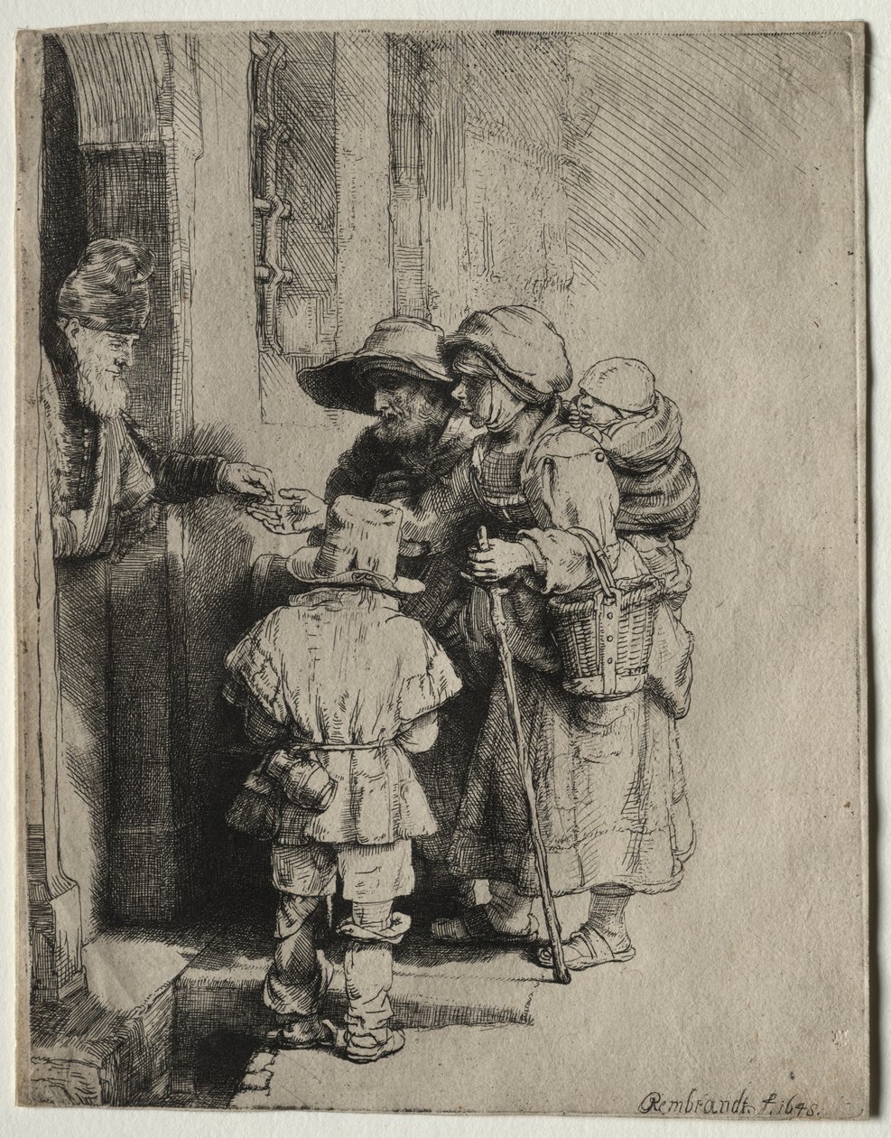 Evin Kapısında Sadaka Alan Dilenciler by Rembrandt van Rijn