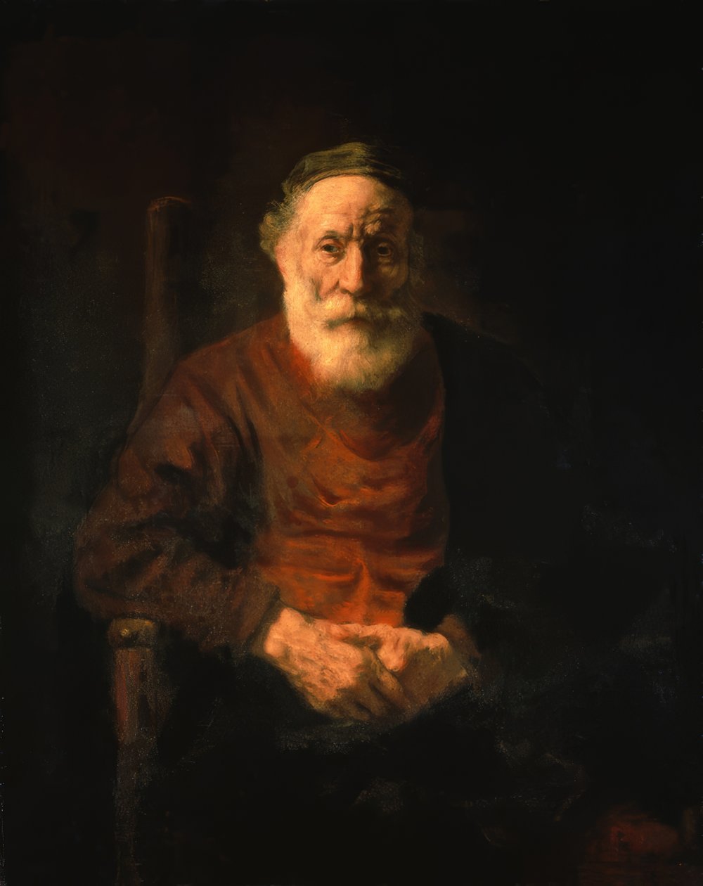 Kırmızı cüppeli yaşlı bir adamın portresi by Rembrandt van Rijn