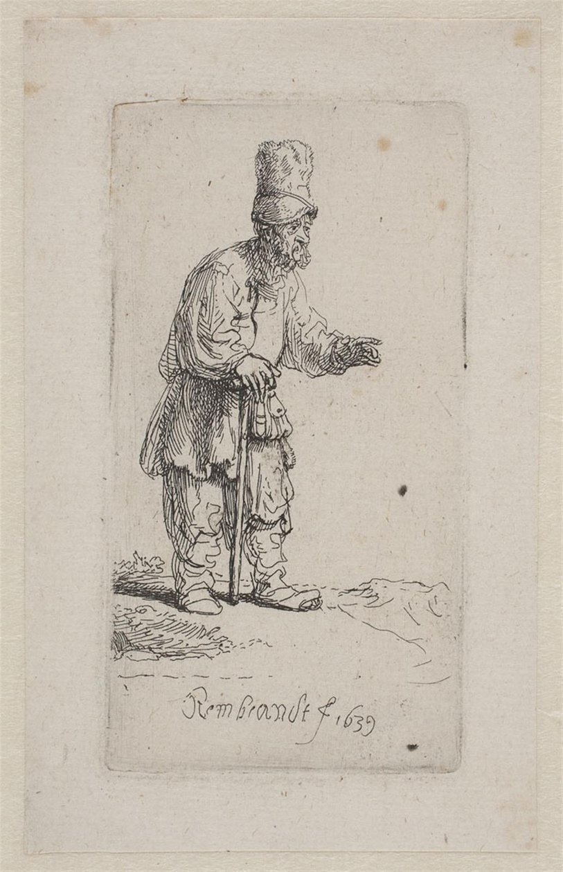 Bastona yaslanmış çiftçi by Rembrandt van Rijn