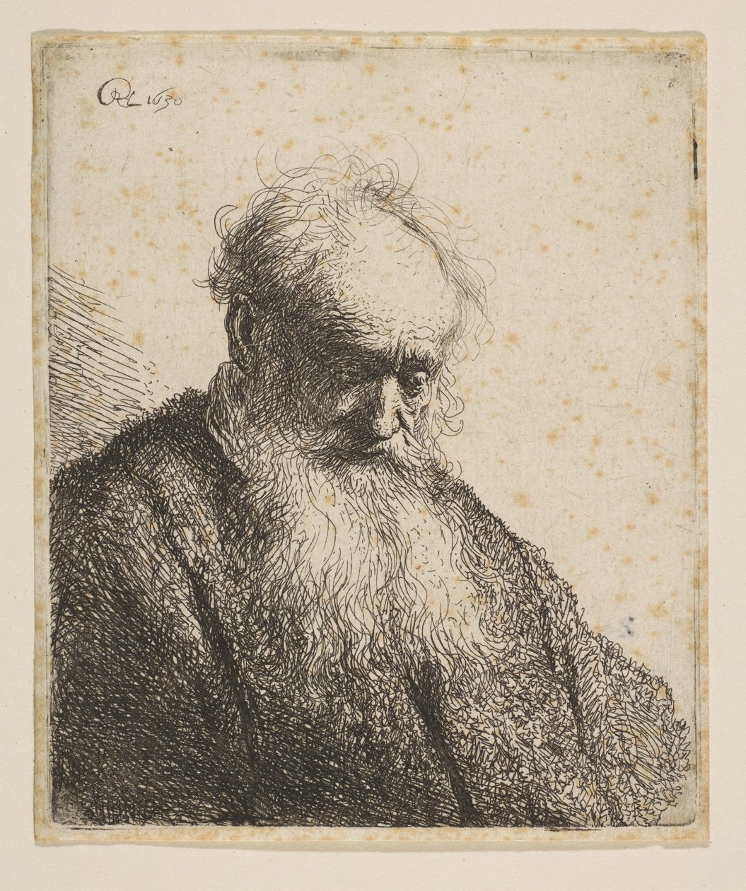 Akan Sakallı Yaşlı Bir Adamın Büstü: Kafa Eğik Üç Çeyrek Sağ, 1630. by Rembrandt van Rijn