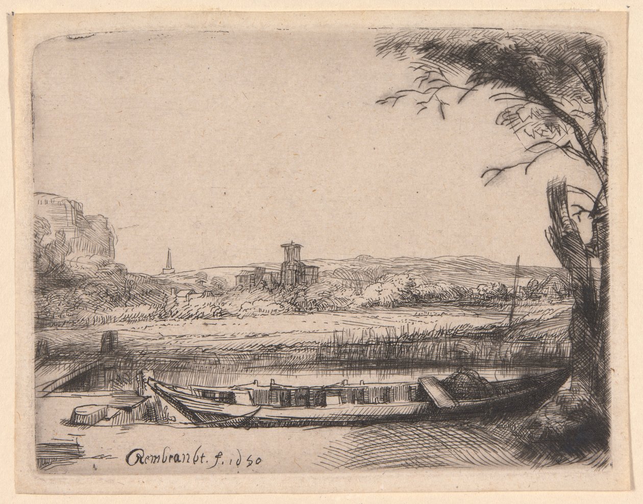 Büyük Bir Tekneli ve Köprülü Kanal by Rembrandt van Rijn