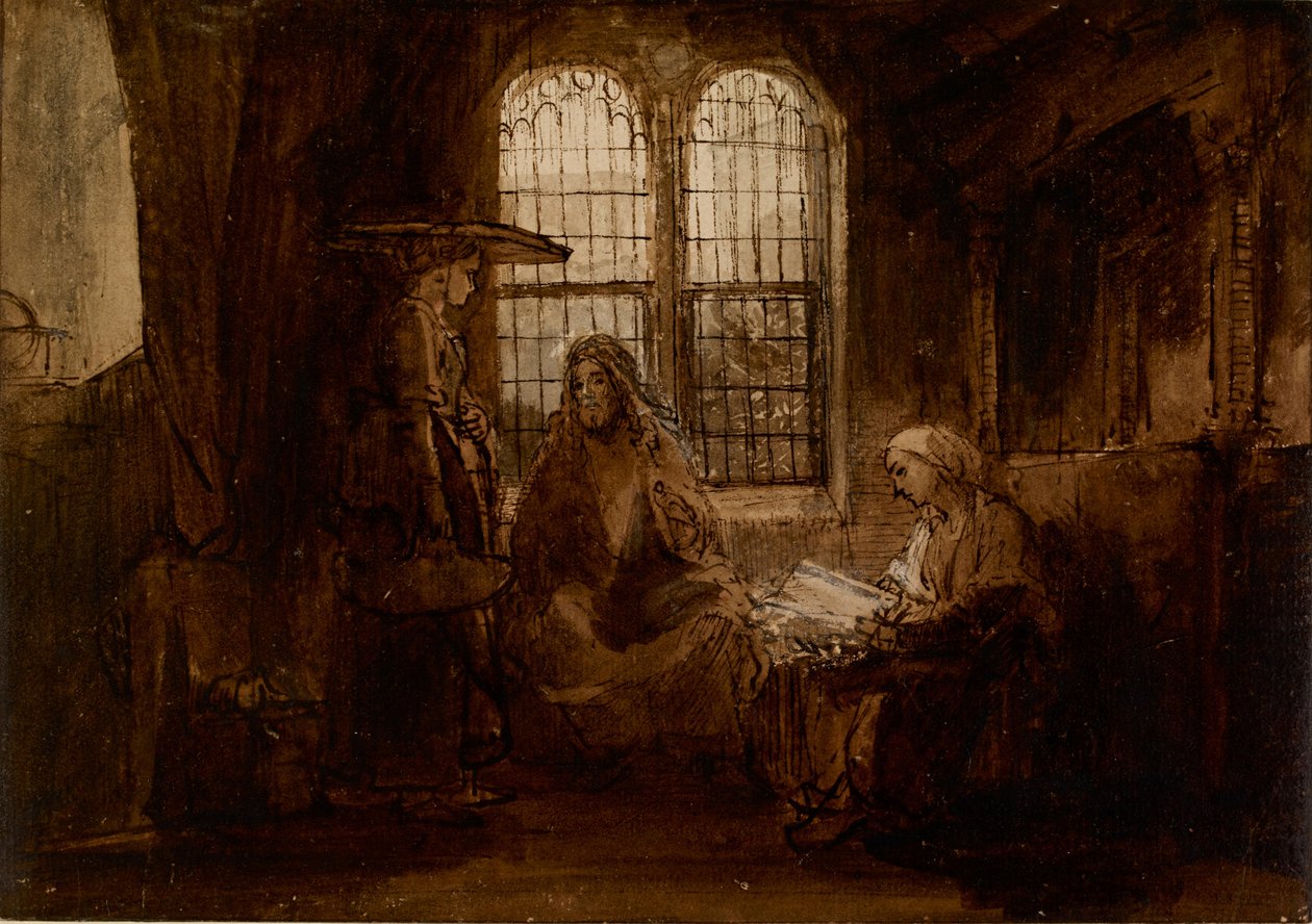 Mesih Martha ve Mary ile Sohbet ediyor, yaklaşık 1652 by Rembrandt van Rijn