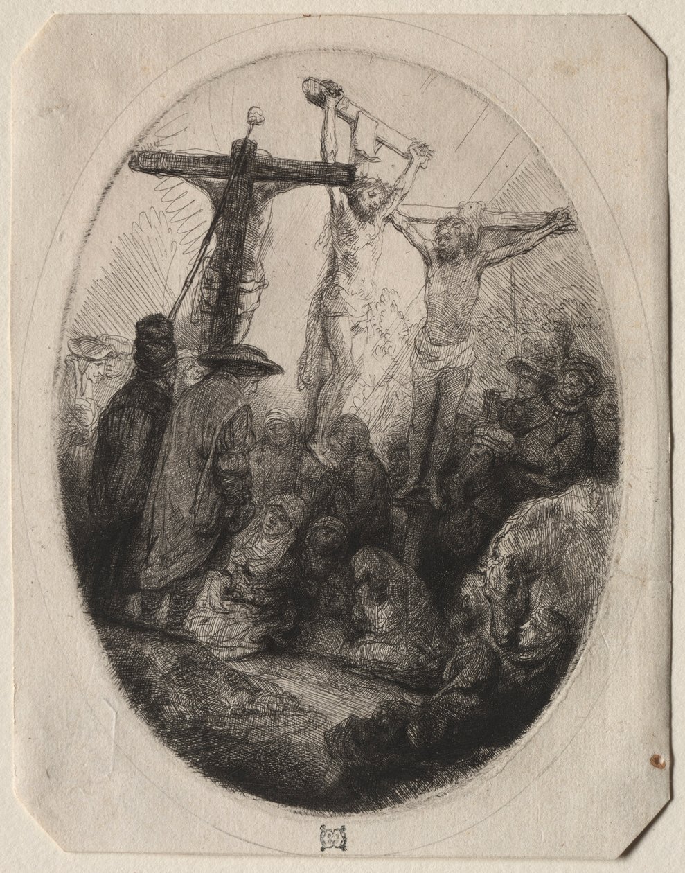 İki Hırsız Arasında Çarmıha Gerilmiş İsa: Oval Bir Plaka, c. 1641. by Rembrandt van Rijn