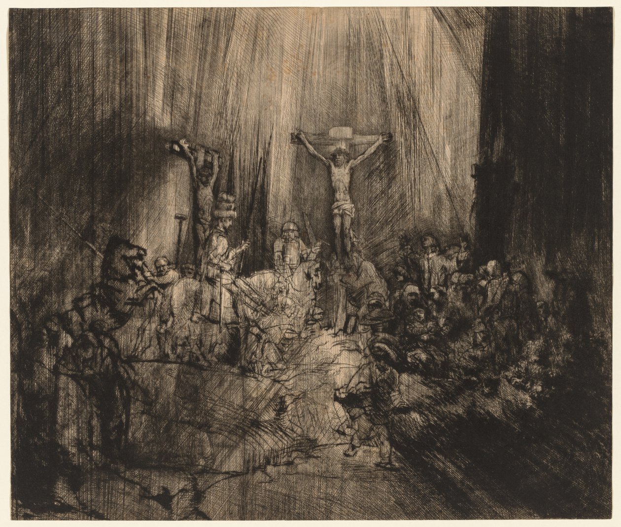 İki Hırsız Arasında Çarmıha Gerilen Mesih: Üç Haç, 1653-c.1660. by Rembrandt van Rijn