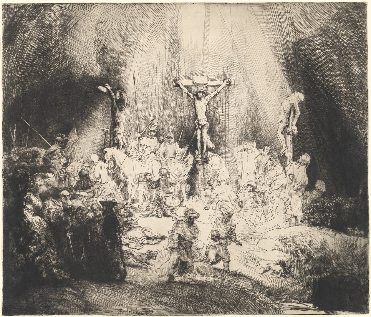 İki Hırsız Arasında Çarmıha Gerilen İsa (Üç Haç) by Rembrandt van Rijn
