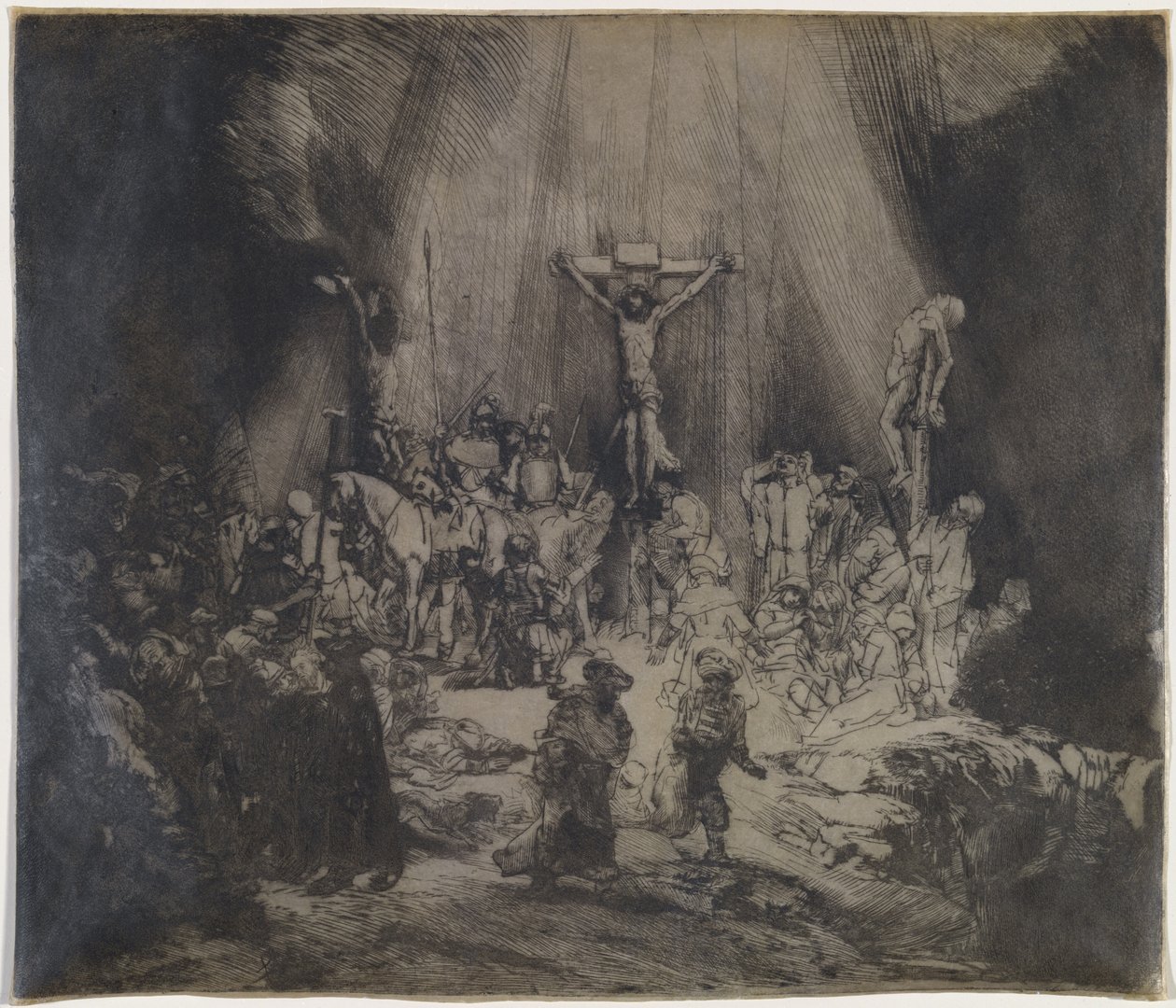 İki Hırsız Arasında Çarmıha Gerilen İsa (Üç Haç) by Rembrandt van Rijn