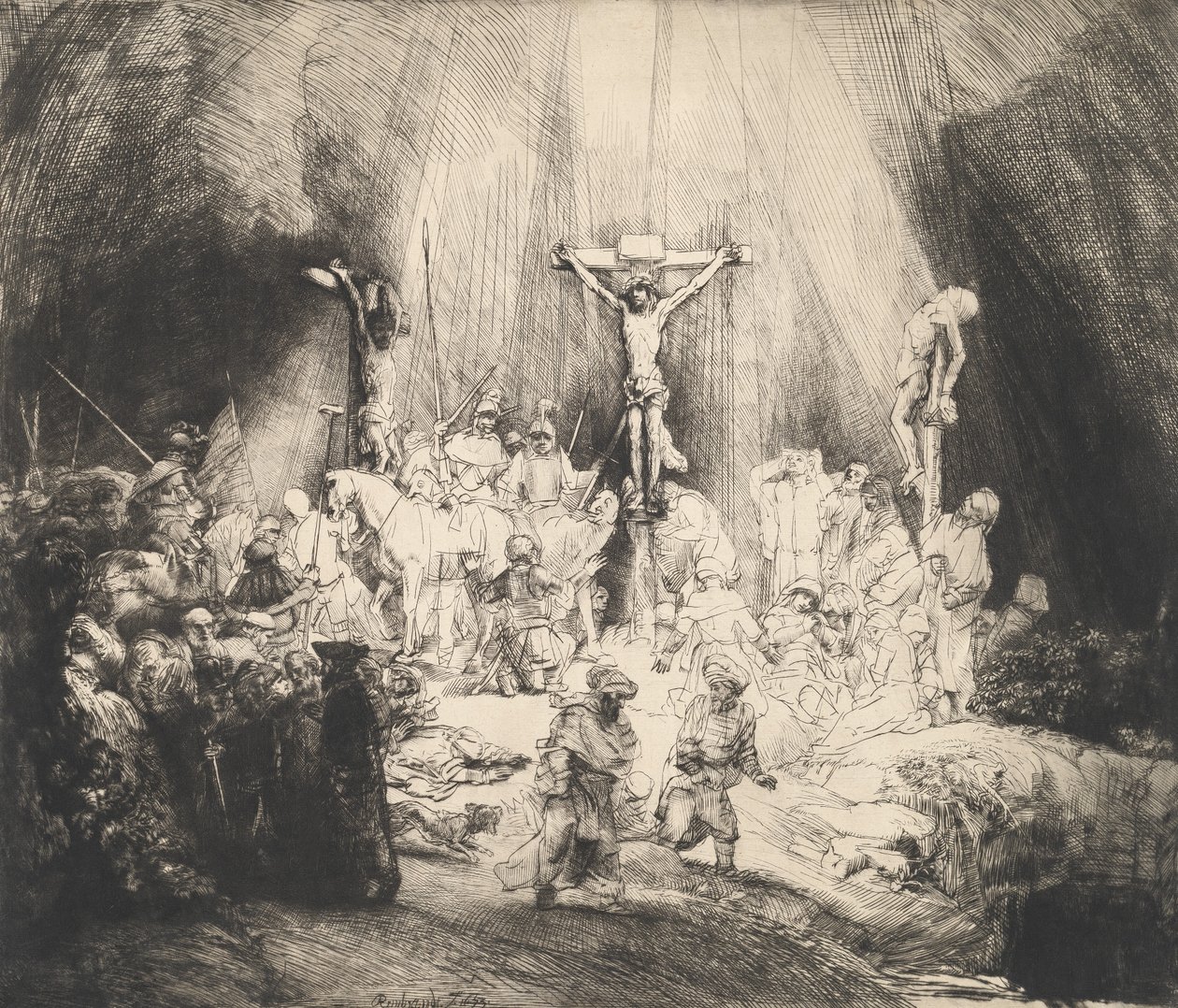 İki Hırsız Arasında Çarmıha Gerilen İsa Üç Haç, 1653. by Rembrandt van Rijn