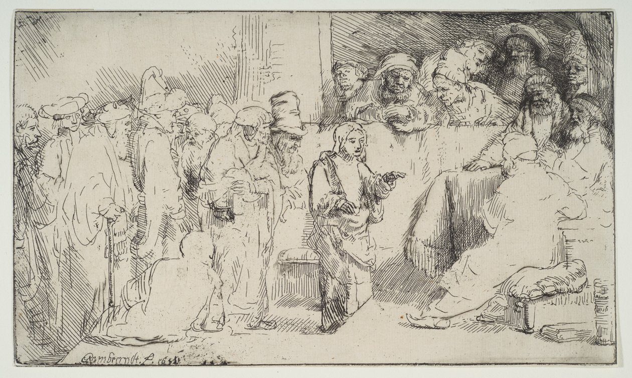 İsa Doktorlarla Tartışıyor, bir eskiz, 1652. by Rembrandt van Rijn