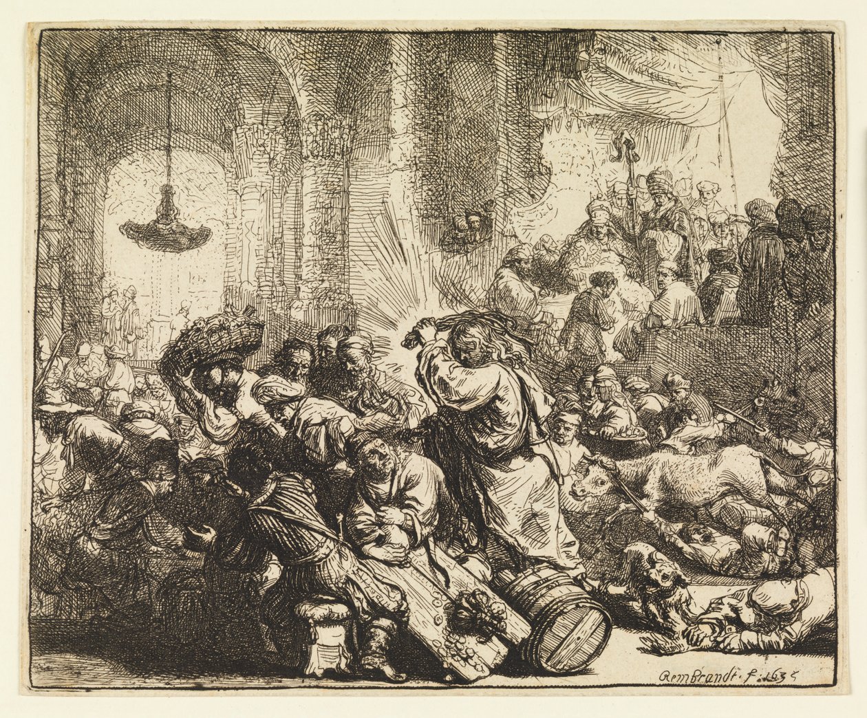 Mesih, Para Değiştirenleri Tapınaktan Sürerken by Rembrandt van Rijn