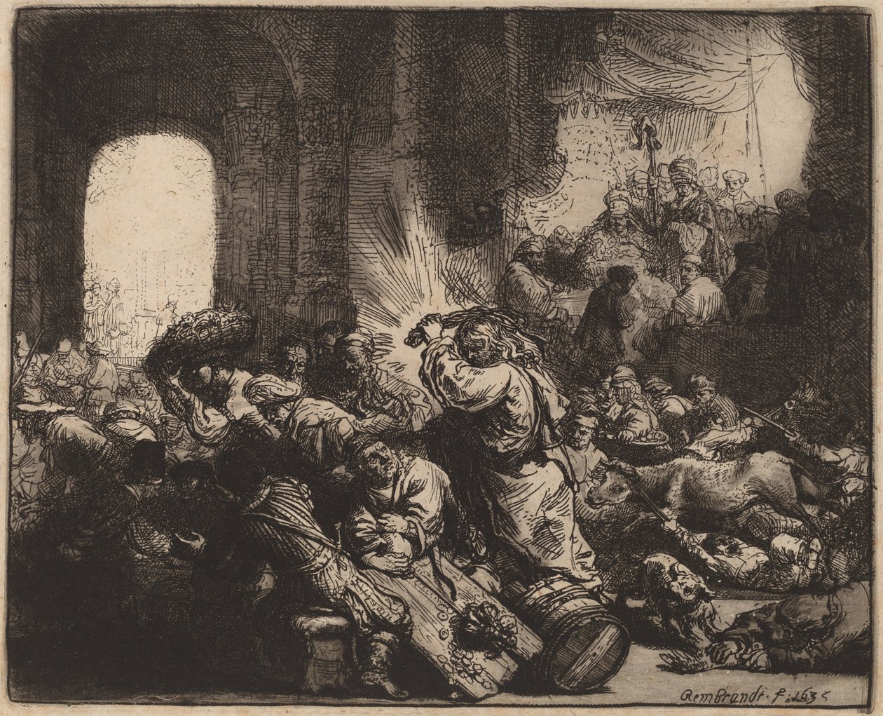 Mesih, Para Değiştiricileri Tapınaktan Sürerken by Rembrandt van Rijn