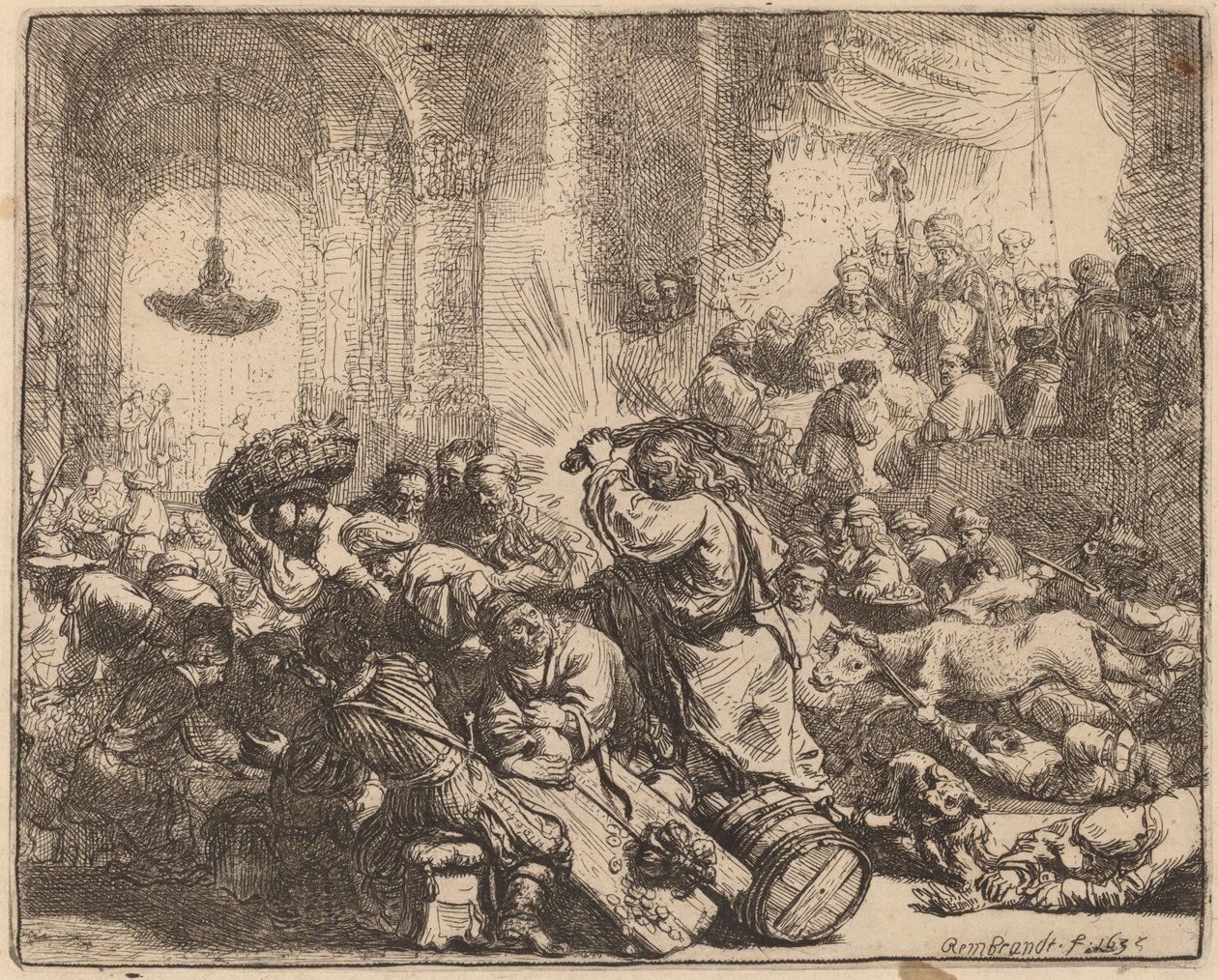 Mesih, Para Değiştiricileri Tapınaktan Sürerken by Rembrandt van Rijn