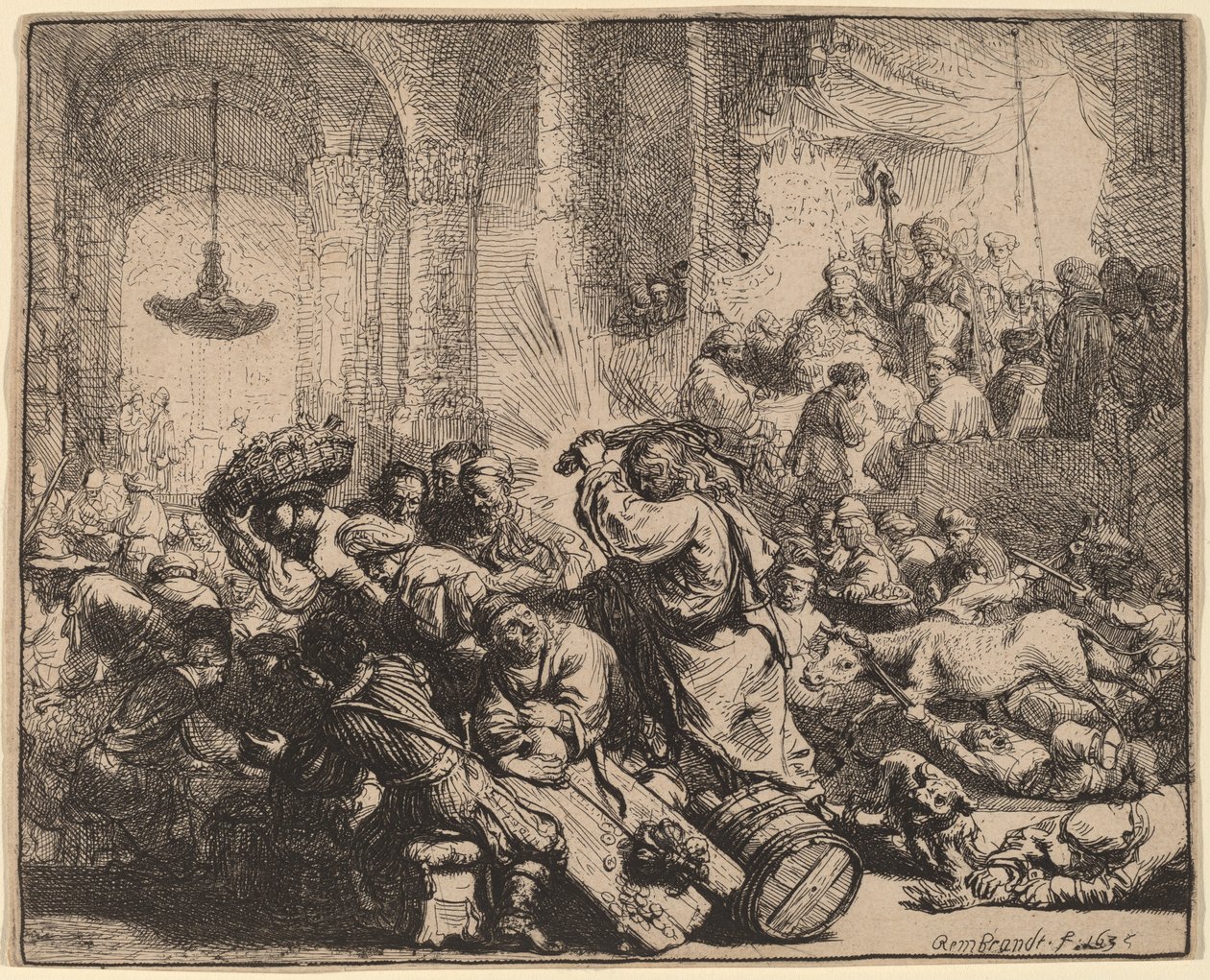 Mesih, Para Değiştiricileri Tapınaktan Sürerken by Rembrandt van Rijn