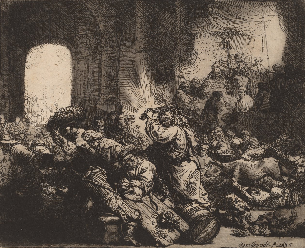 İsa, Para Değiştirenleri Tapınaktan Sürerken, 1635. by Rembrandt van Rijn