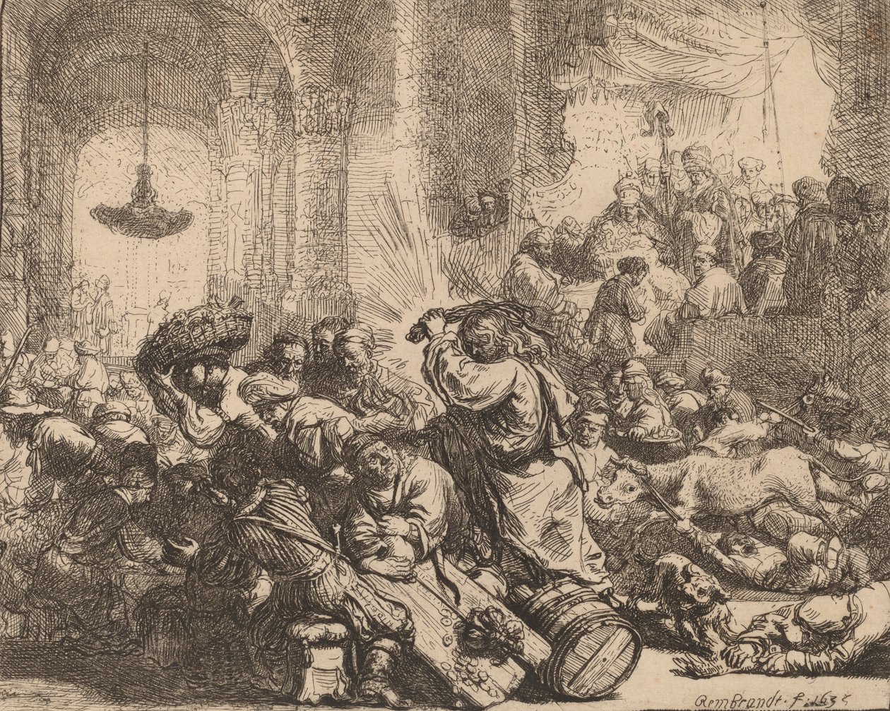 İsa, Para Değiştirenleri Tapınaktan Sürerken, 1635. by Rembrandt van Rijn