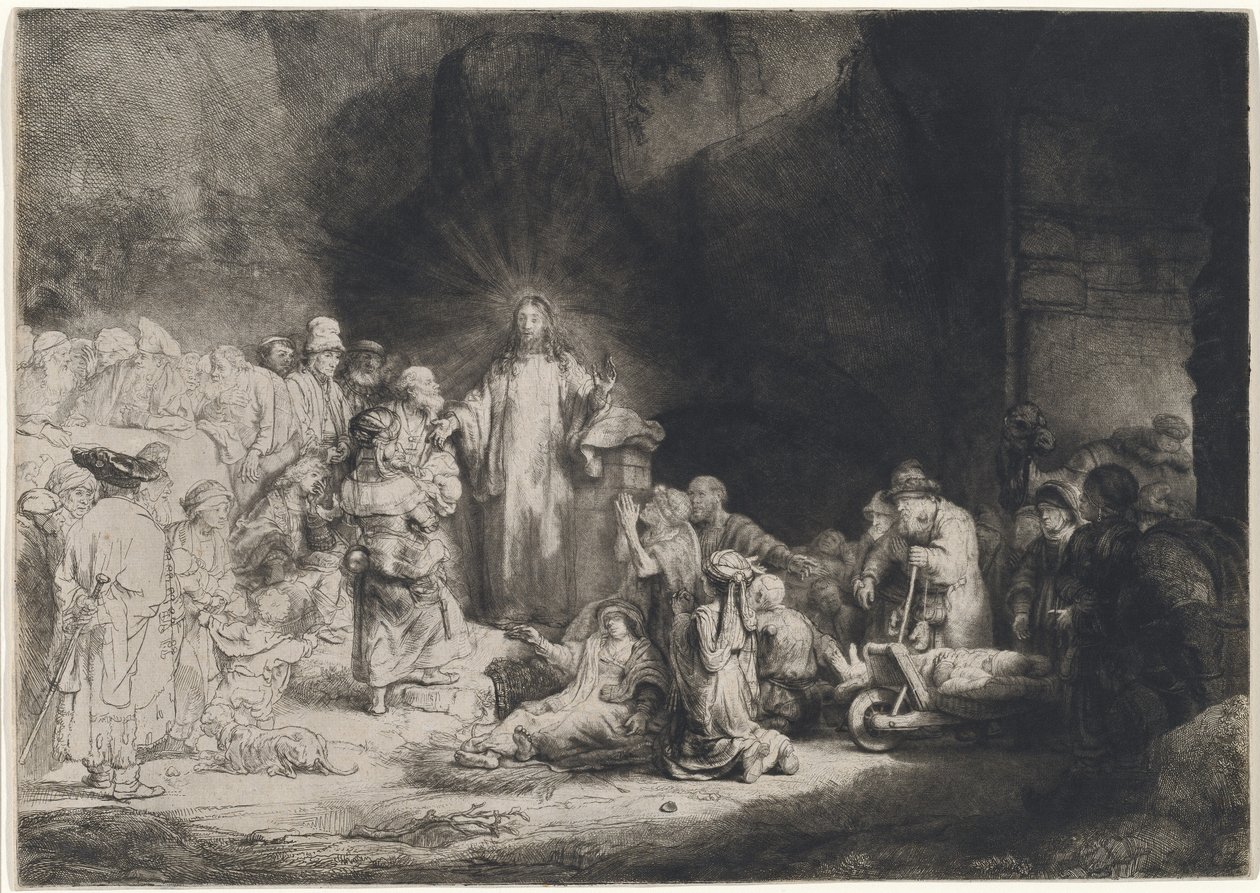 Mesih Vaazı (Yüz Guilder Baskısı) by Rembrandt van Rijn