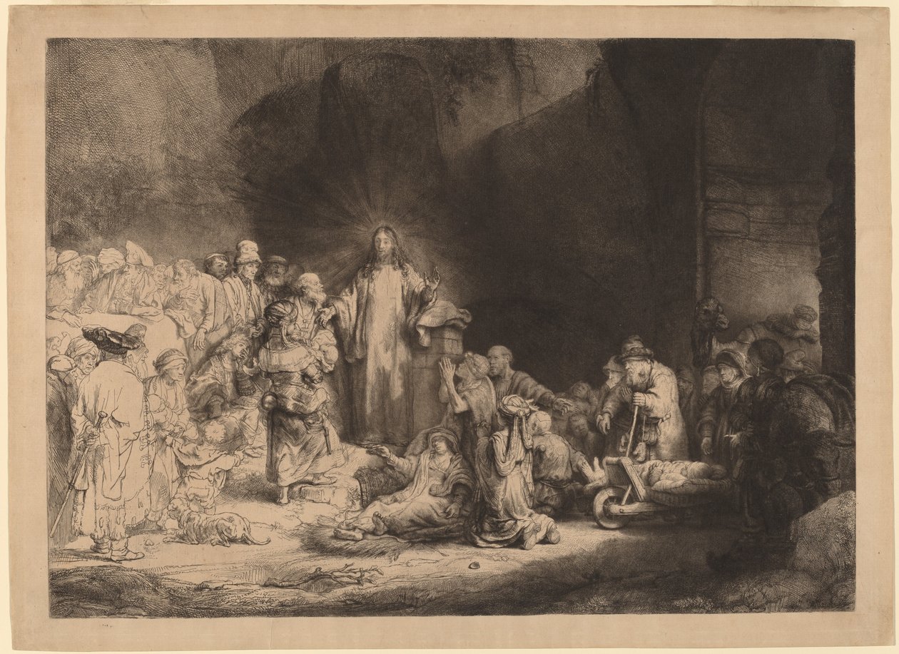 Mesih Vaazı (Yüz Guilder Baskısı) by Rembrandt van Rijn