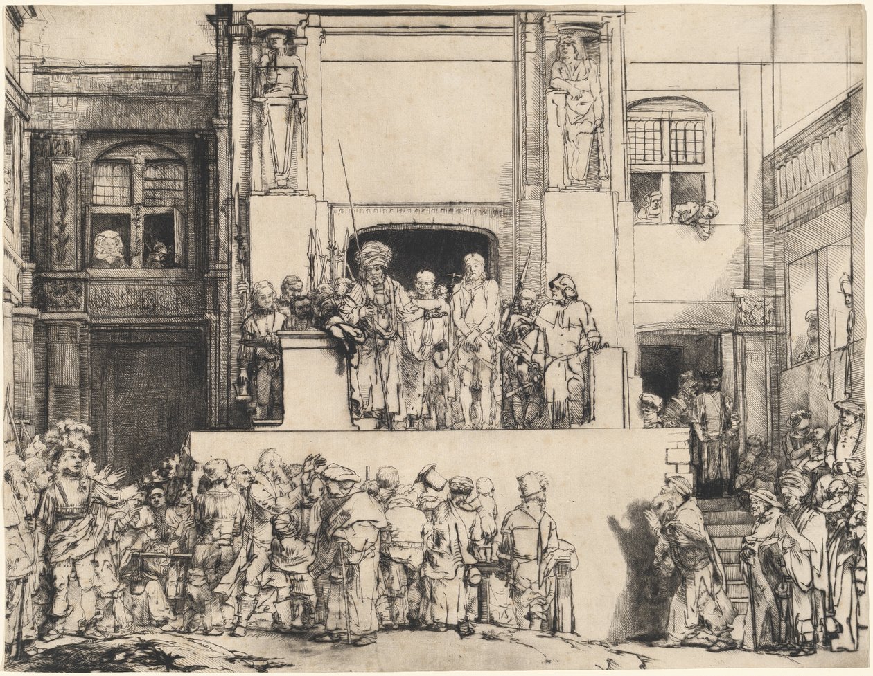 İnsanlara Sunulan Mesih: Dikdörtgen Plaka by Rembrandt van Rijn