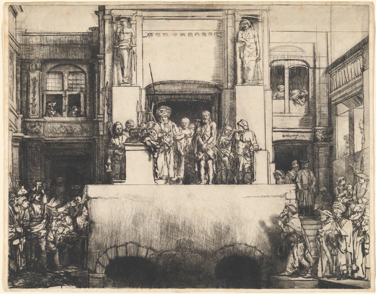 İnsanlara Sunulan Mesih: Dikdörtgen Plaka by Rembrandt van Rijn