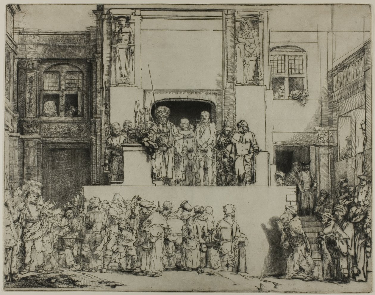 İnsanlara Sunulan Mesih: Dikdörtgen Plaka by Rembrandt van Rijn