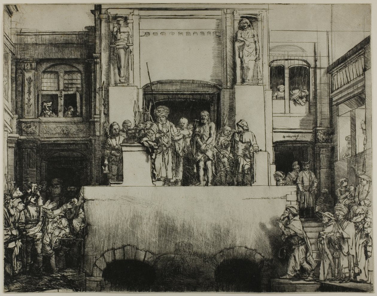 İnsanlara Sunulan Mesih: Dikdörtgen Plaka by Rembrandt van Rijn
