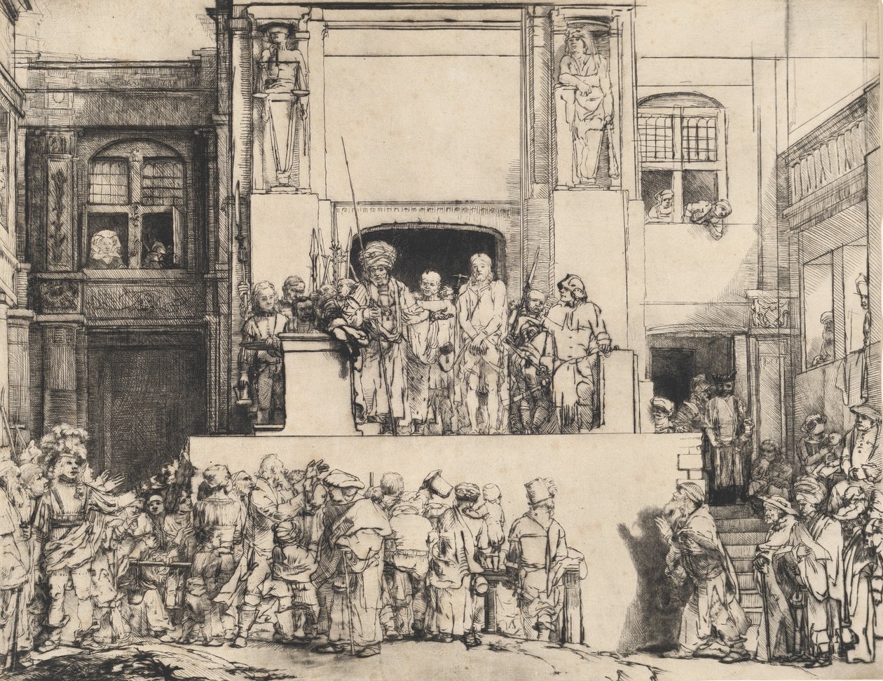 İnsanlara Sunulan İsa: Dikdörtgen Plaka, 1655. by Rembrandt van Rijn