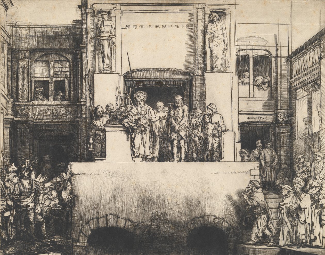 İnsanlara Sunulan İsa: Dikdörtgen Plaka, 1655. by Rembrandt van Rijn