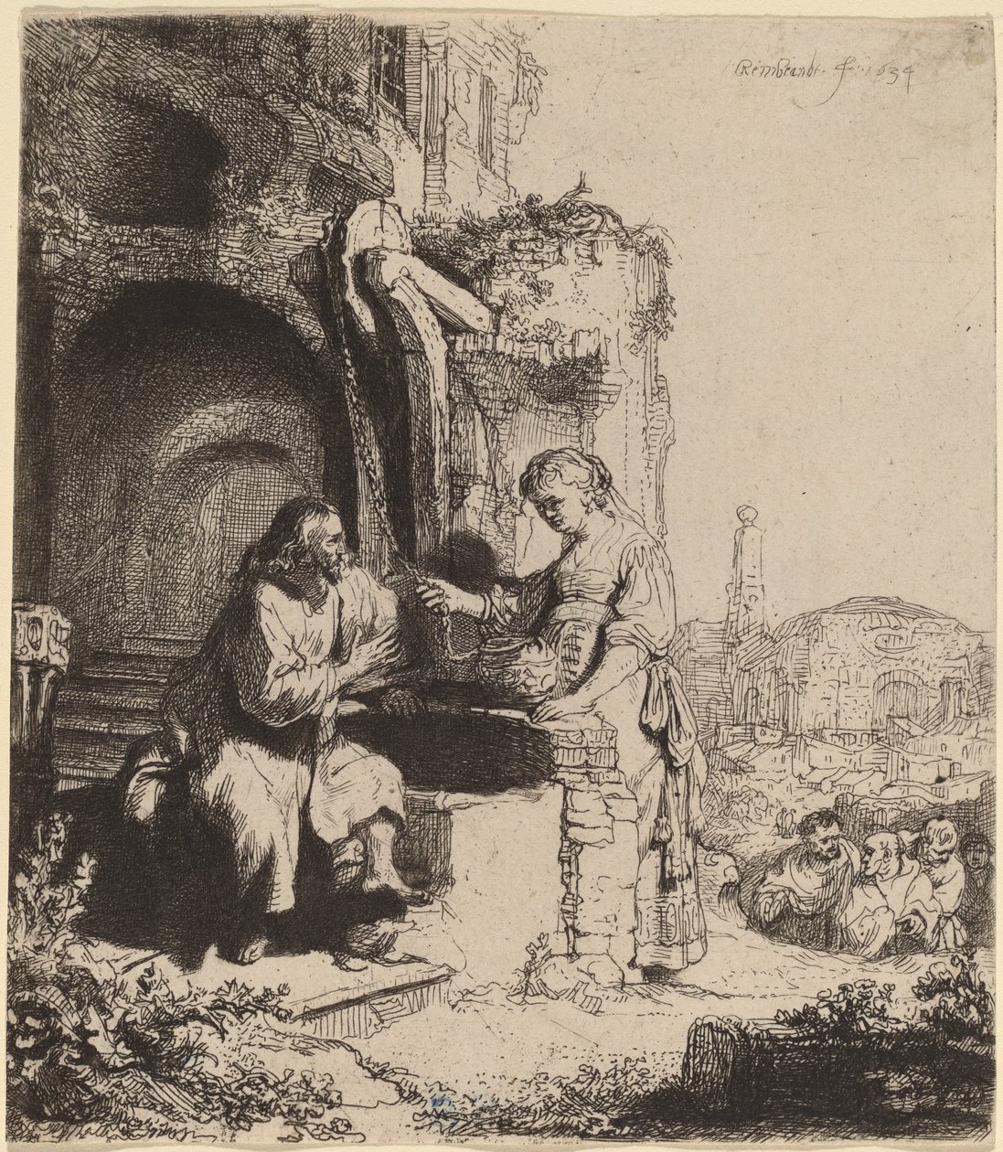 Harabeler Arasında İsa ve Samiriyeli Kadın by Rembrandt van Rijn