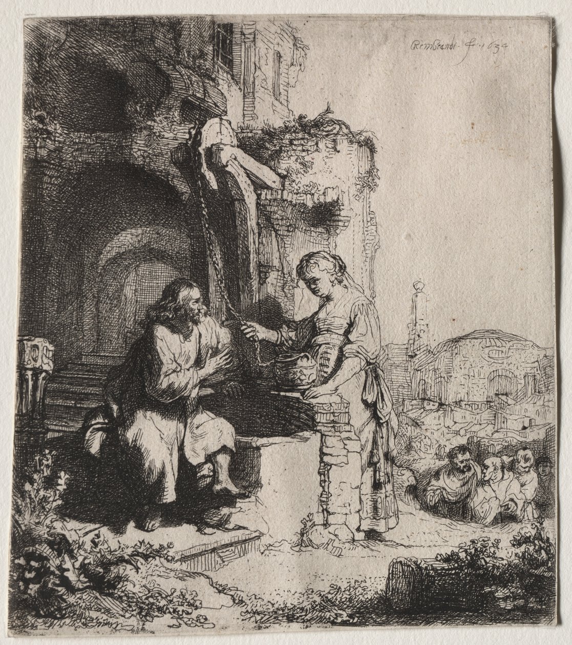 Harabeler Arasında İsa ve Samiriyeli Kadın by Rembrandt van Rijn