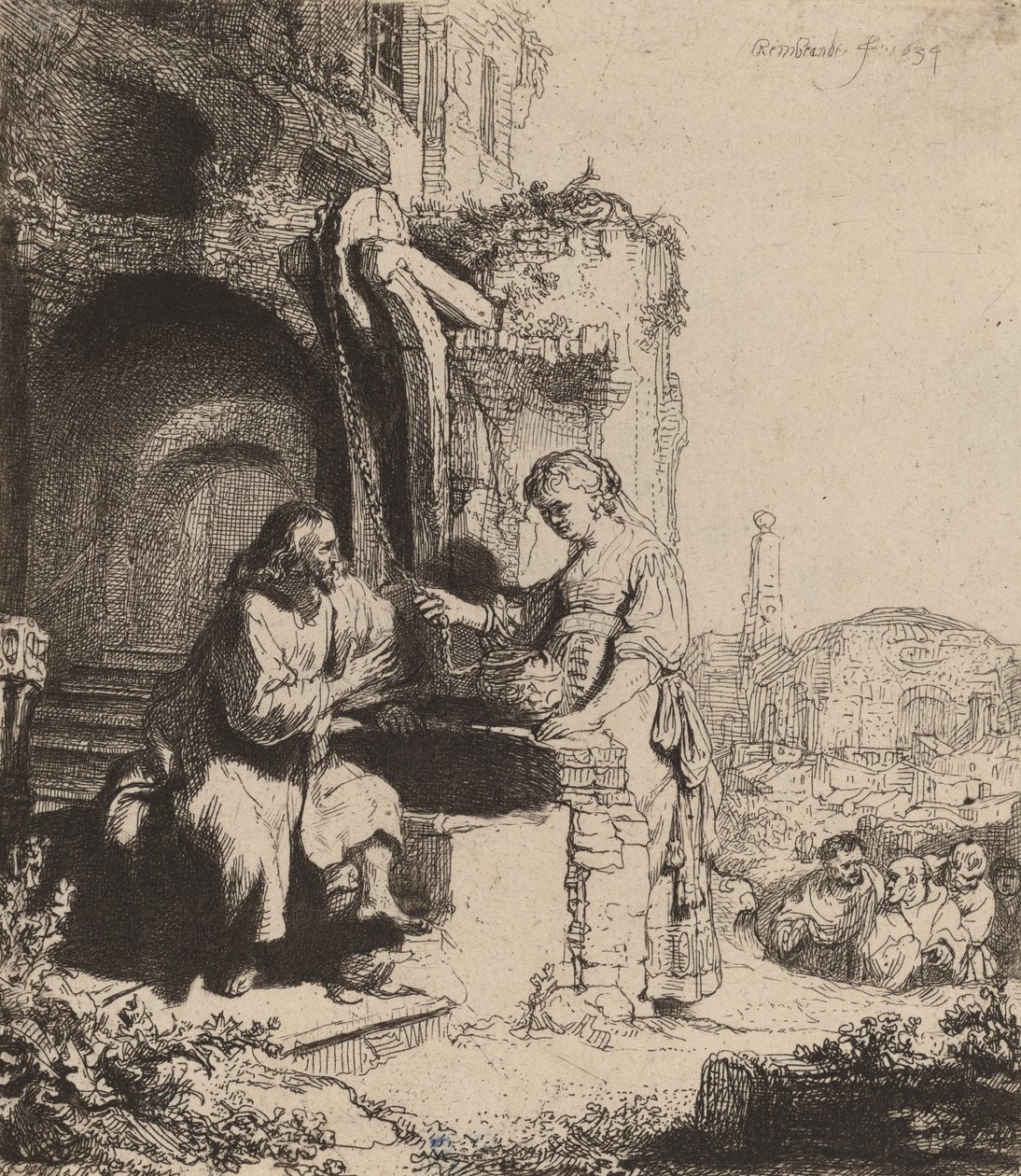 İsa ve Harabeler Arasında Samiriyeli Kadın, 1634. by Rembrandt van Rijn