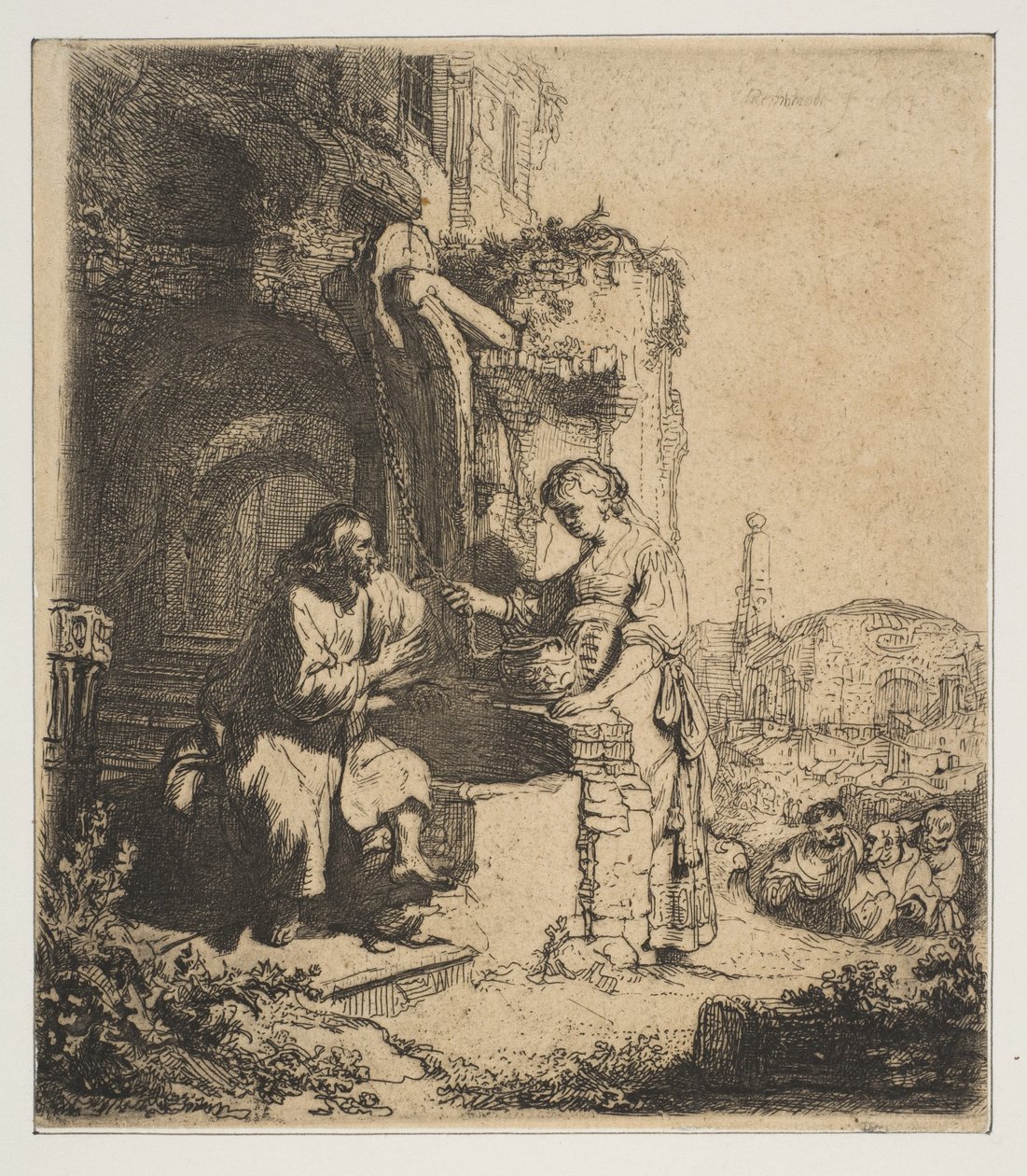 Harabeler Arasında İsa ve Samiriyeli Kadın. by Rembrandt van Rijn
