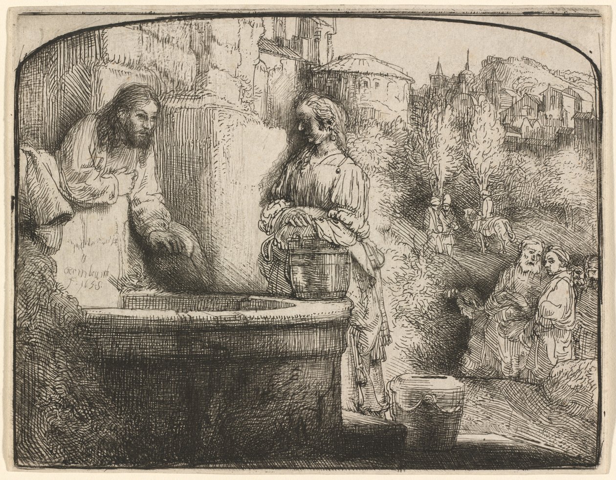 İsa ve Samiriyeli Kadın: Kemerli Baskı by Rembrandt van Rijn