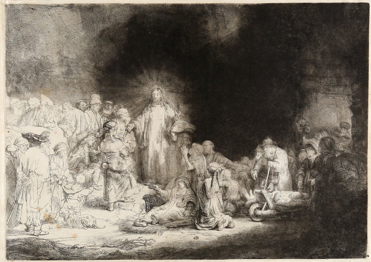 İsa hastaları iyileştiriyor The Hundred Guilder Print by Rembrandt van Rijn