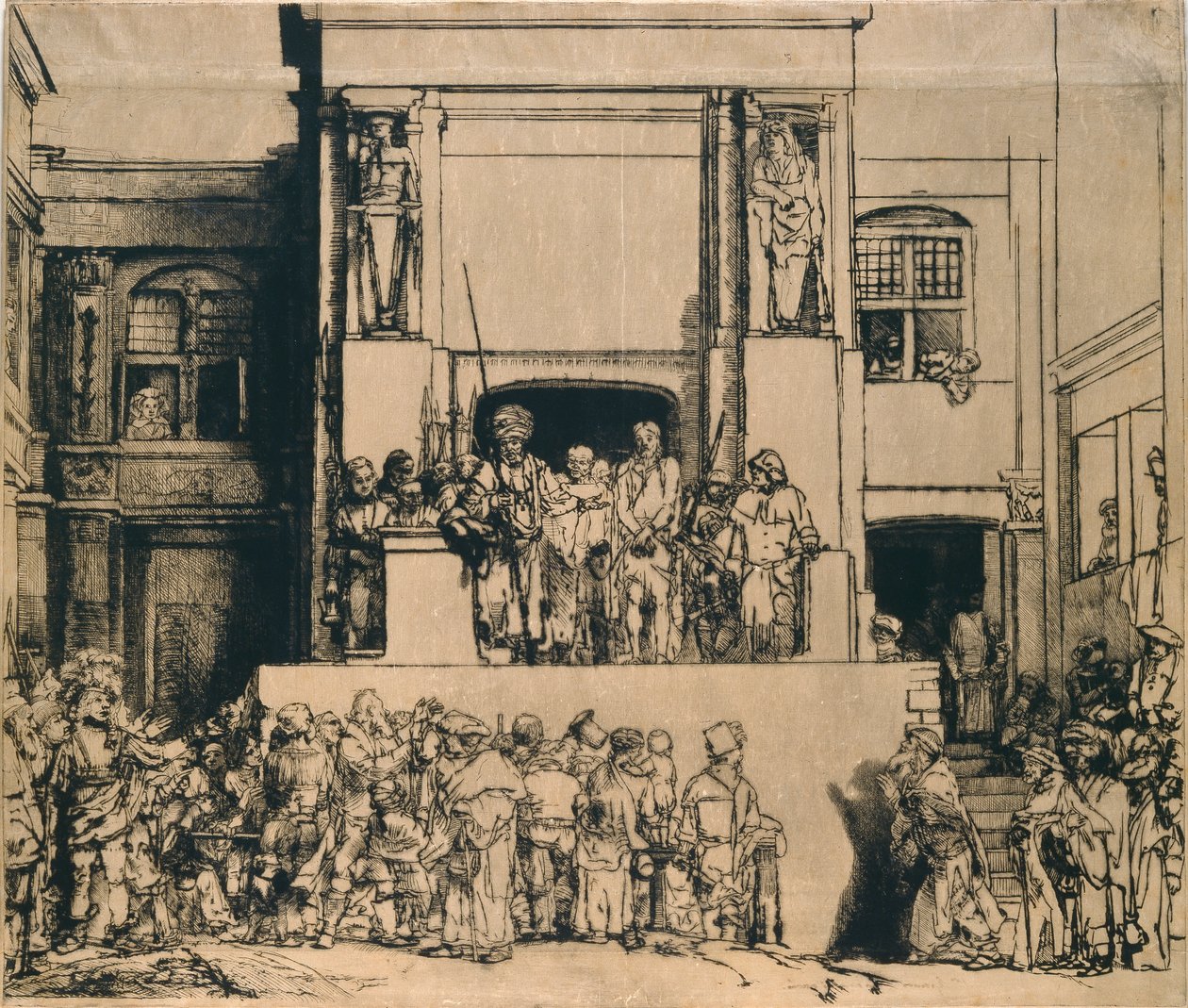 İnsanlara sunulan İsa: dikdörtgen plaka, 1655 by Rembrandt van Rijn