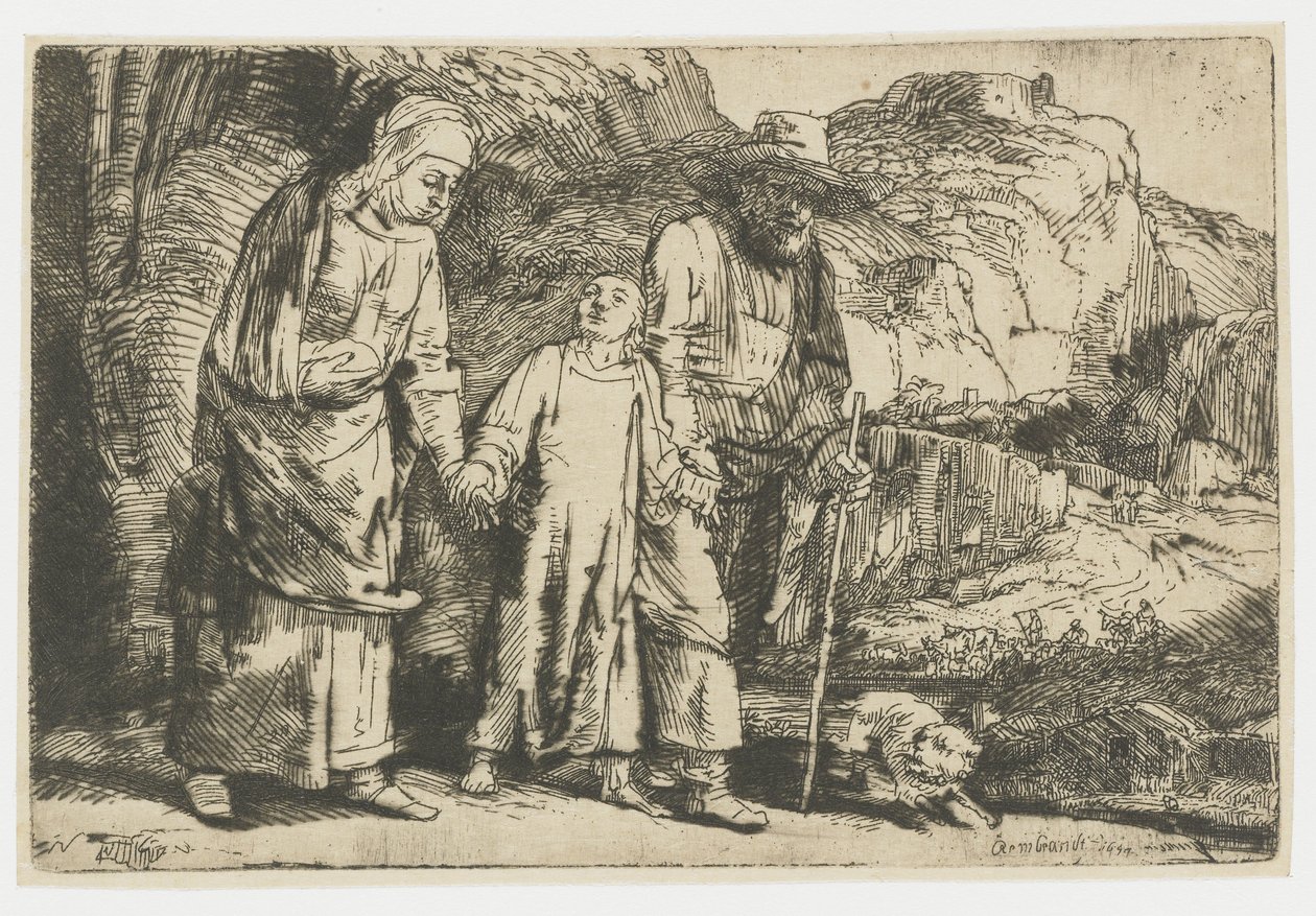 Mesih ailesiyle birlikte tapınaktan dönüyor by Rembrandt van Rijn