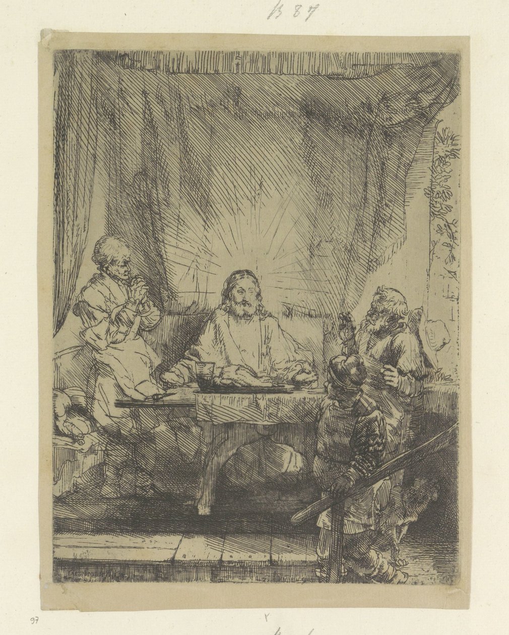 Christus te Emmaus: grote plaat Seksen beş orijinal baskının toplanması (seri başlığı) by Rembrandt van Rijn
