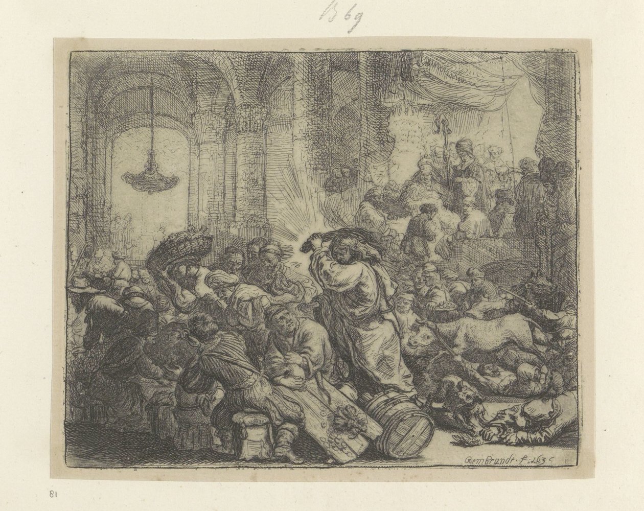 İsa Tapınaktan Para Değiştirenleri Sürüyor Recueil de quatre-vingt-cinq estampes orijinalleri (dizi başlığı) by Rembrandt van Rijn