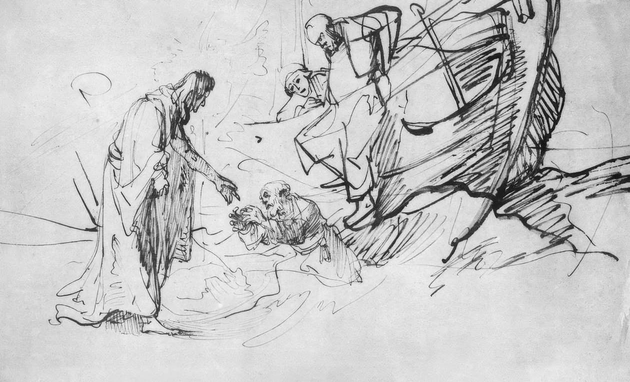 Mesih denizde yürür by Rembrandt van Rijn