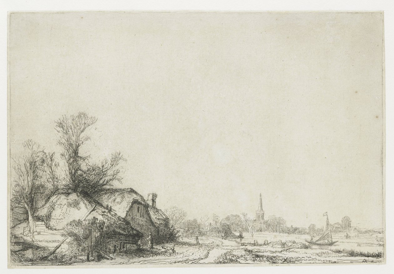 Ouderkerk manzaralı bir kanalın yanında yazlık by Rembrandt van Rijn