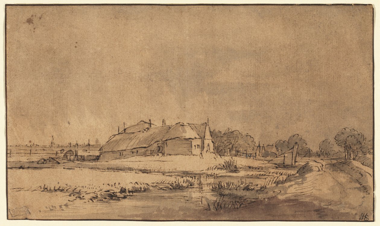 Bir Yolun Yanında Kulübeler ve Ahır by Rembrandt van Rijn