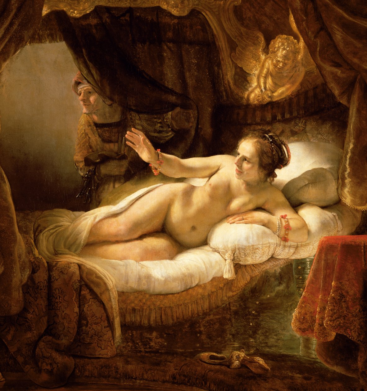 Danae, 1643, tuval üzerine yağlı boya, 47569 detayı by Rembrandt van Rijn