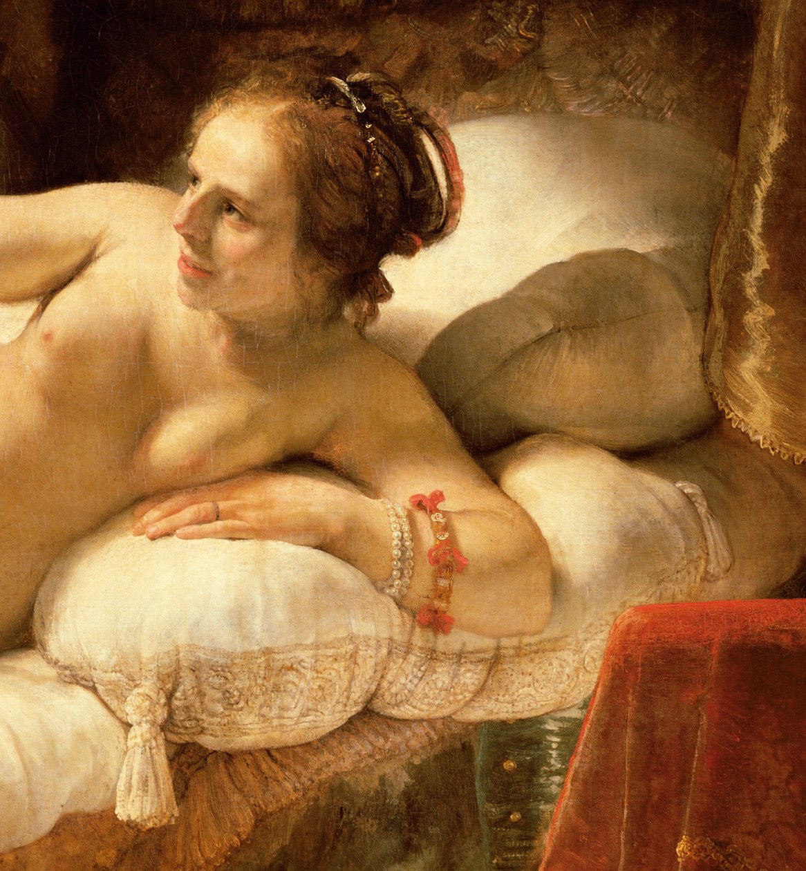 Danae, 1643, tuval üzerine yağlı boya, 47569 detayı by Rembrandt van Rijn