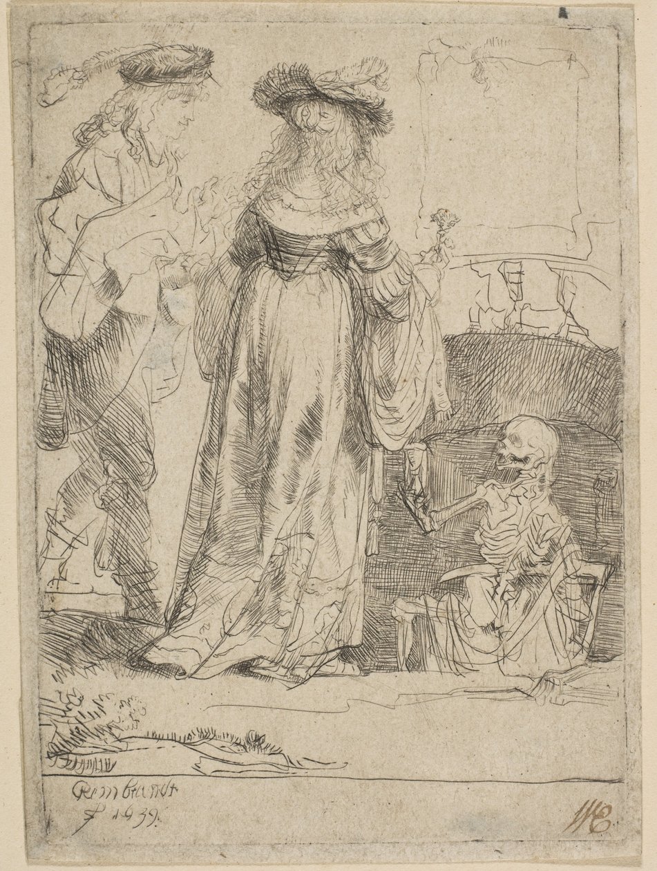 Evli Bir Çiftin Açık Mezardan Görünen Ölüm, 1639. by Rembrandt van Rijn