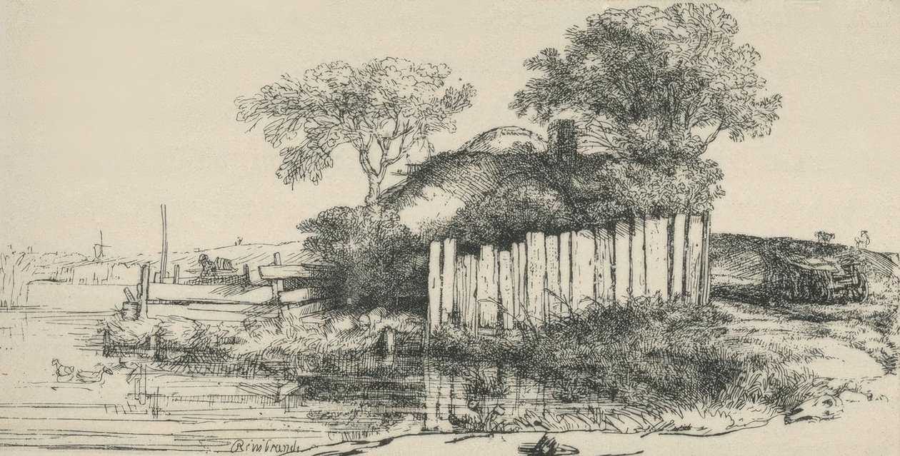 Tahta çitin arkasındaki kulübe by Rembrandt van Rijn