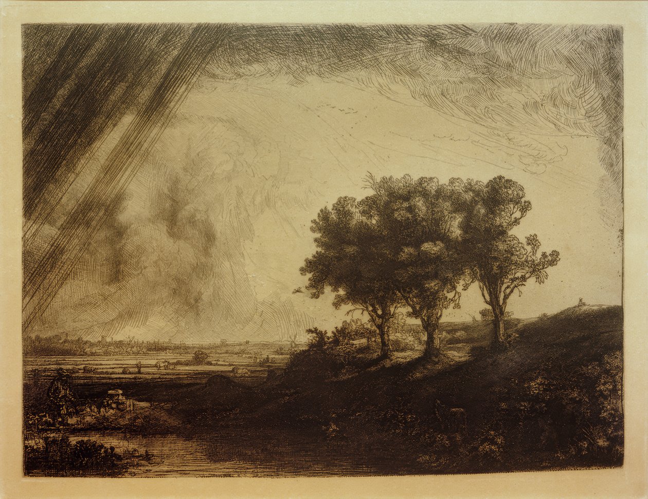 Üç ağaçlı manzara by Rembrandt van Rijn