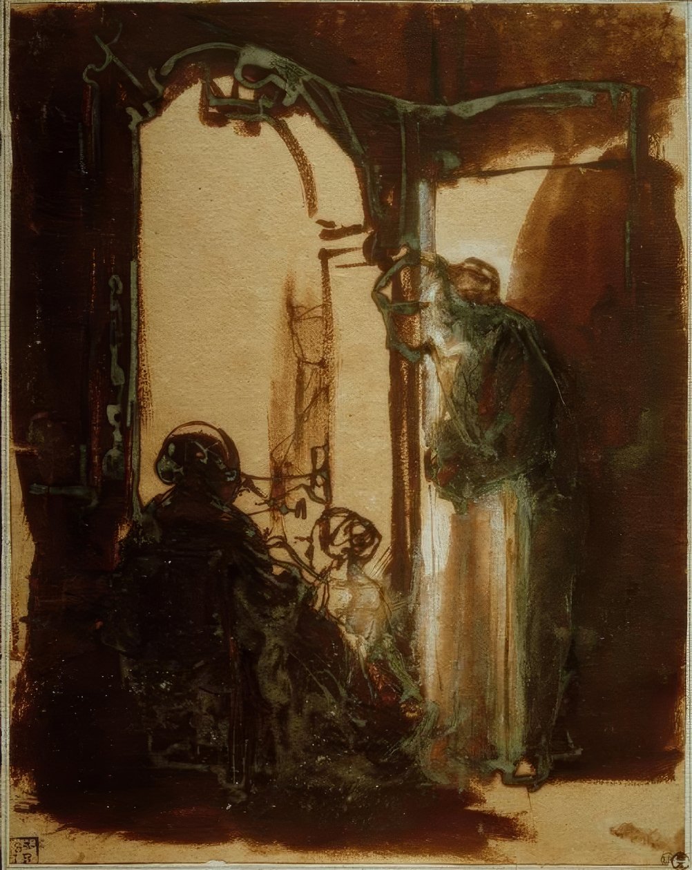 Kapıda üç kadın by Rembrandt van Rijn