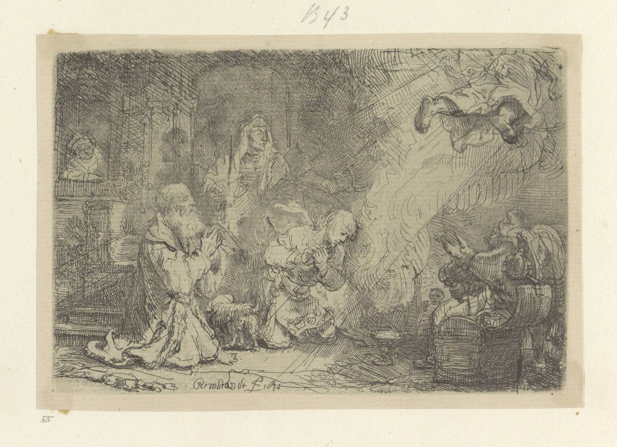 Angel, Tobias ve ailesini terk eder. Recueil de quatre-vingt-cinq orijinalleri estampes (seri başlığı) by Rembrandt van Rijn